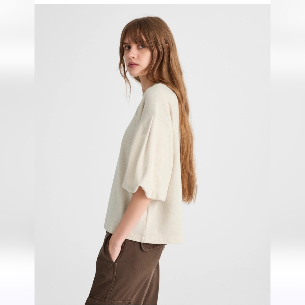 NWT Madewell Women's Puff-Sleeve Sweatshirt Tee Sz M Fall - Picture 3 of 9